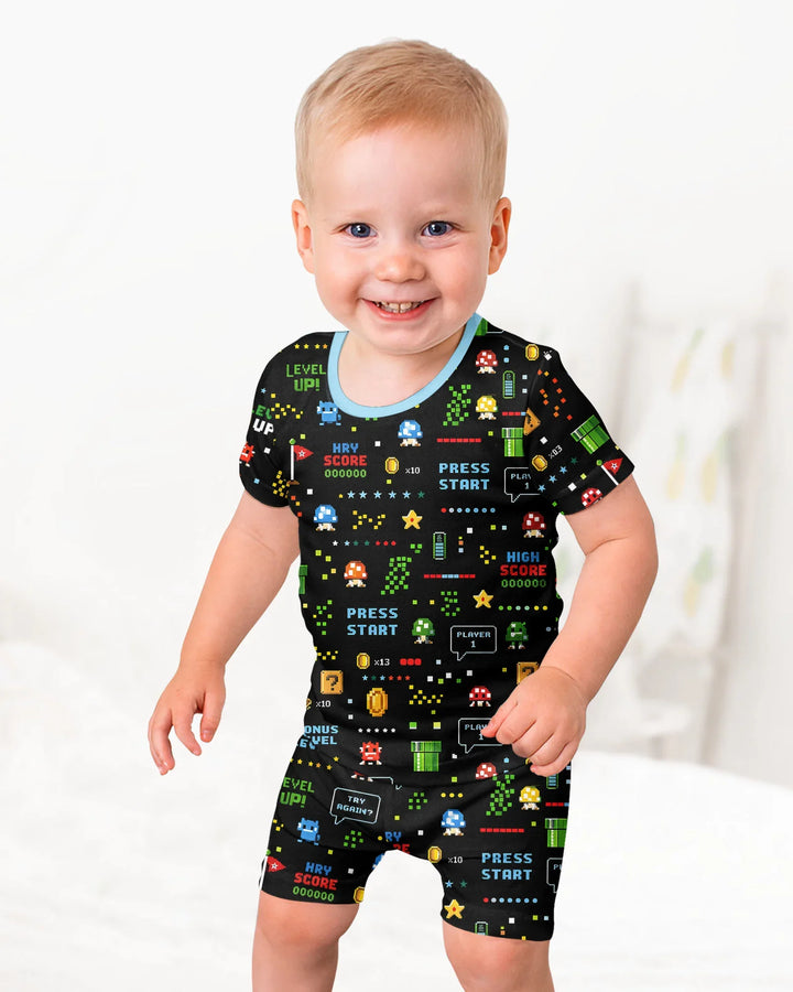 Pixel Game Lover Matching Bamboo Two Piece Short Sleeve Shorts Pajama Set