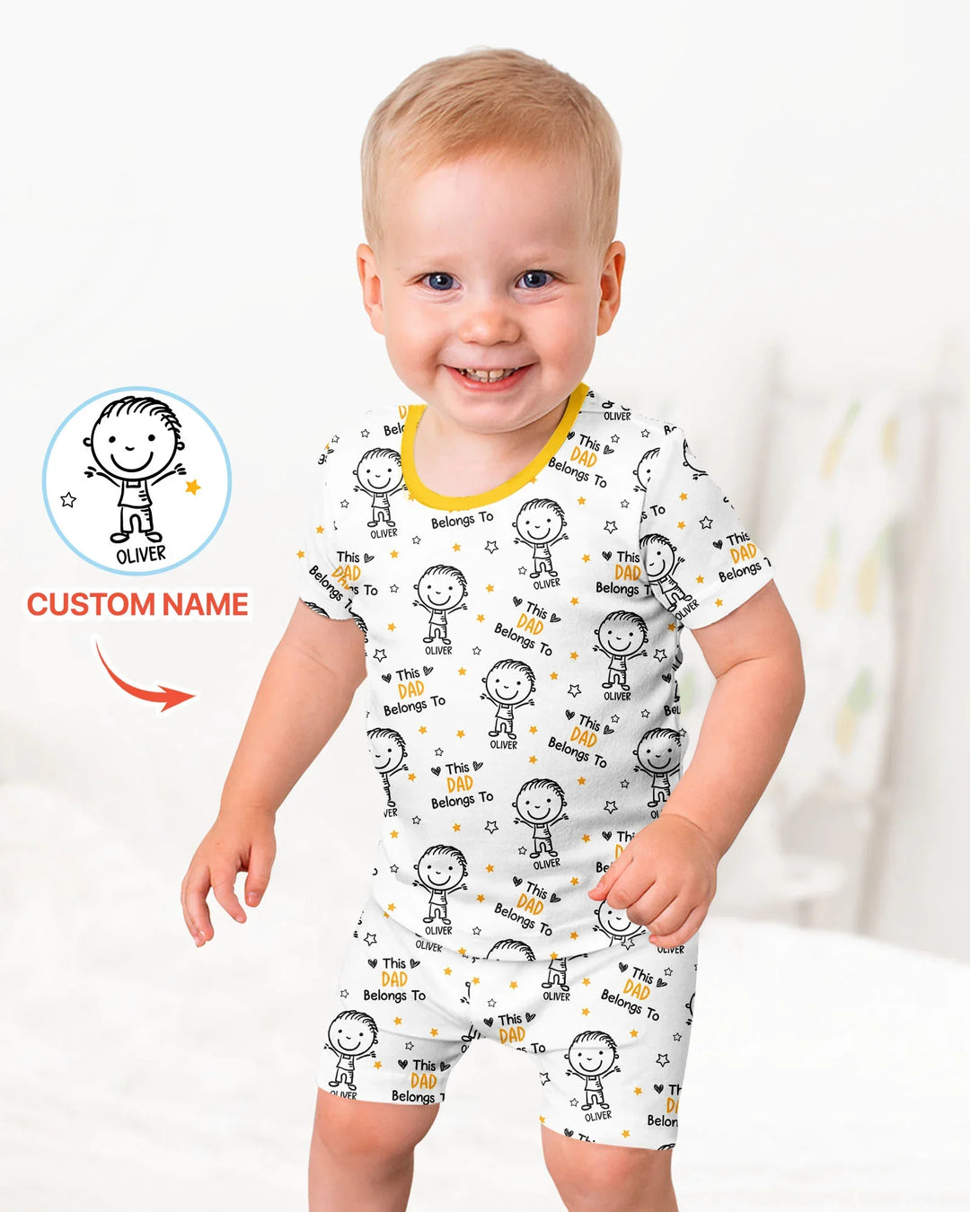 Custom Name This Dad Belongs To Doodle Bamboo Two Piece Short Sleeve Shorts Pajama Set