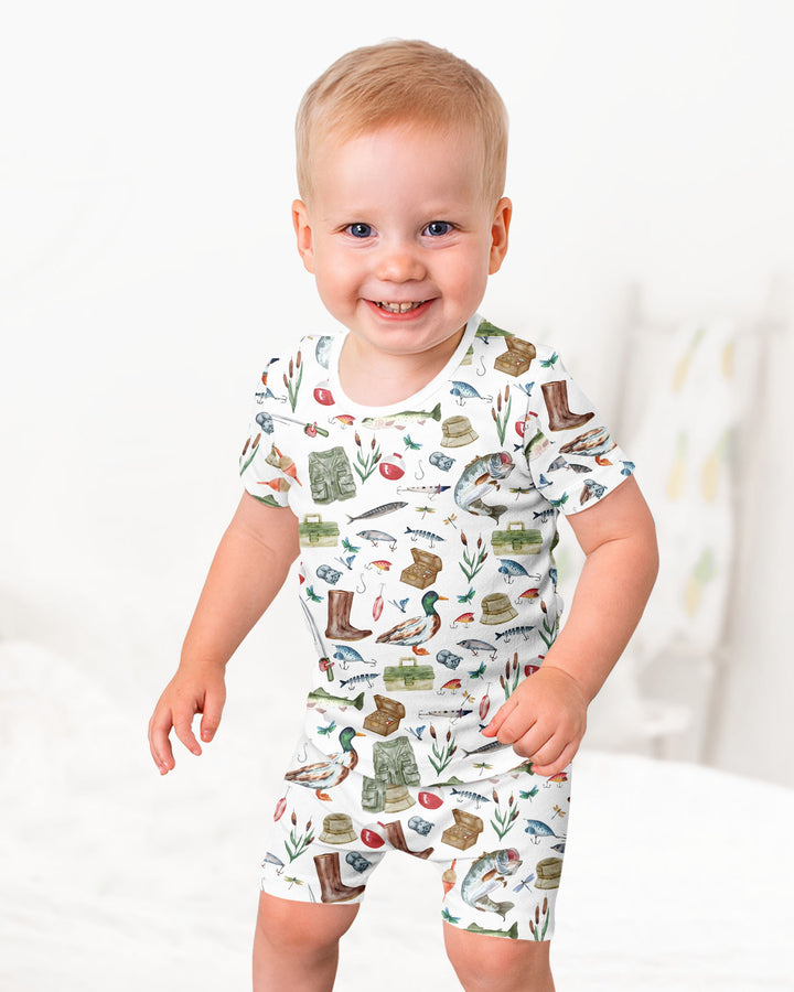 Daddy's Fishing Buddy Daddy& Me Matching Bamboo Two Piece Short Sleeve Shorts Pajama Set
