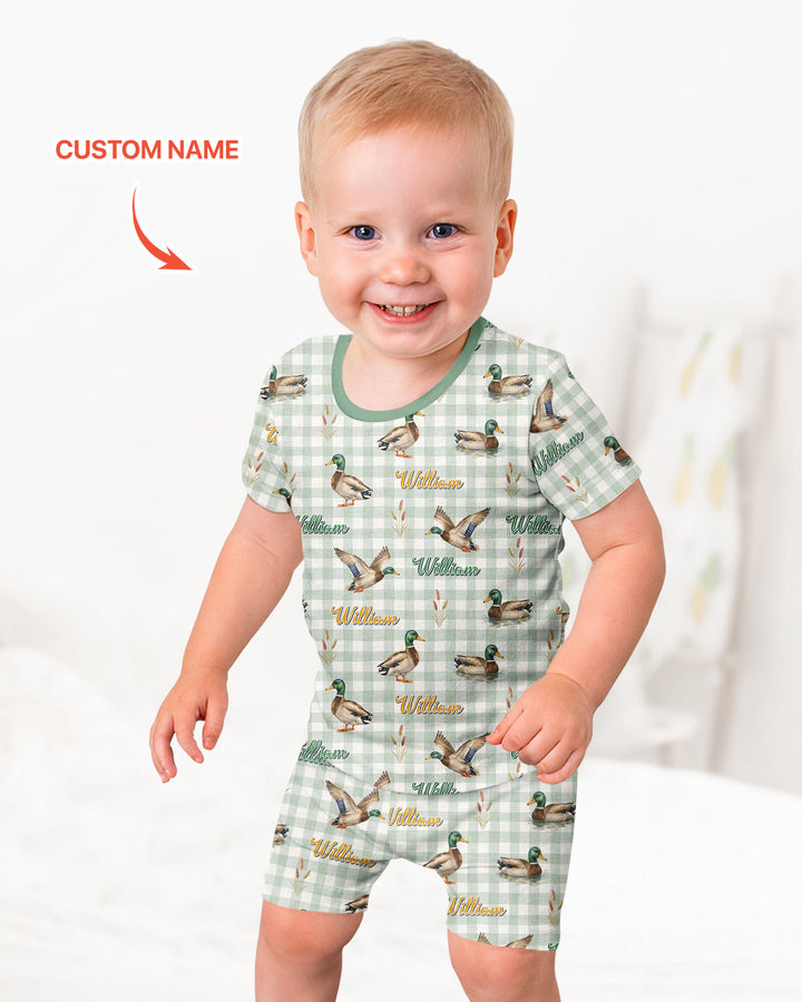 Mallard Duck Custom Name Bamboo Two Piece Short Sleeve Shorts Pajama Set