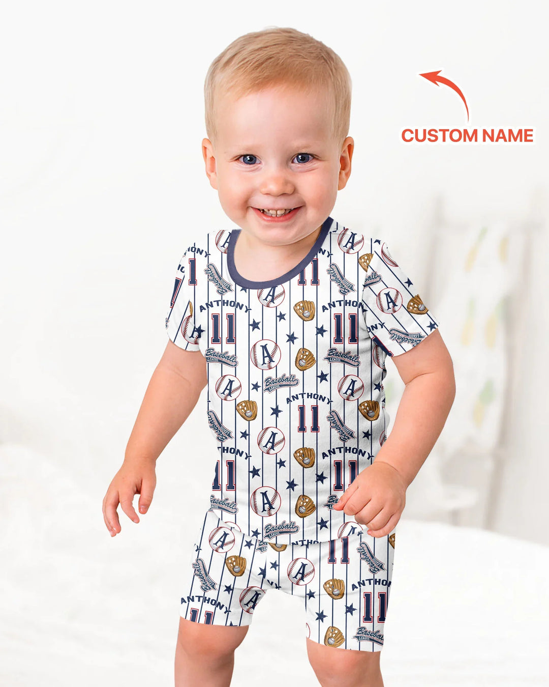 Custom Name Baseball Time Bamboo Two Piece Short Sleeve Shorts Pajama Set
