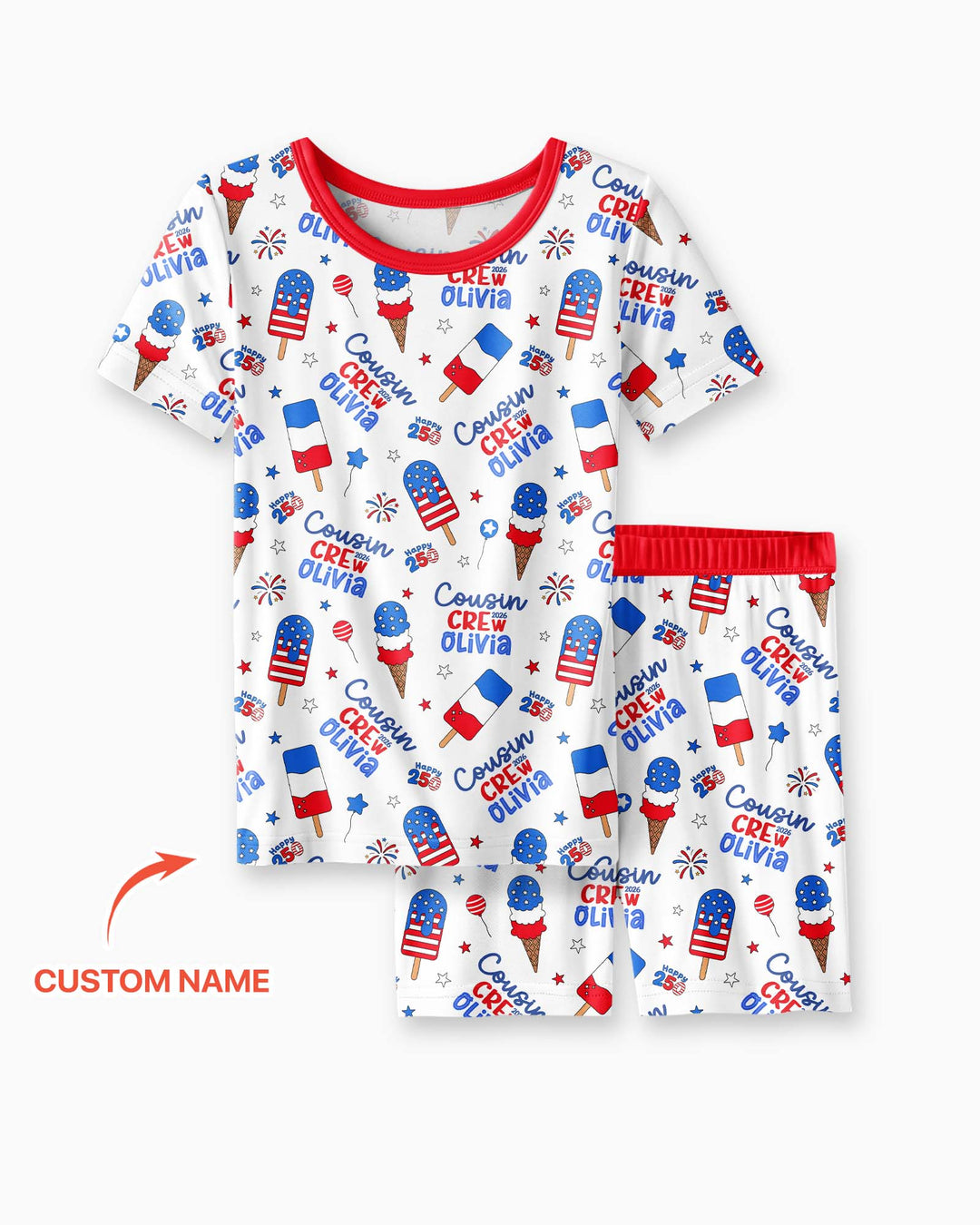 Custom Name 4th of July Cousin Crew Bamboo Two Piece Short Sleeve Shorts Pajama Set