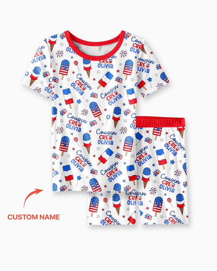 Custom Name 4th of July Cousin Crew Bamboo Two Piece Short Sleeve Shorts Pajama Set