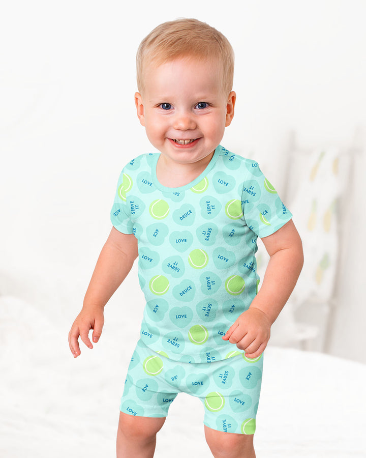 Tennis with Love Two Piece Short Sleeve Shorts Pajama Set
