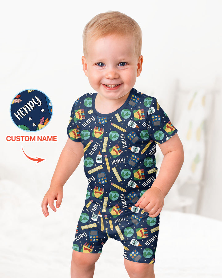 School Supply Bamboo Two Piece Short Sleeve Shorts Pajama Set