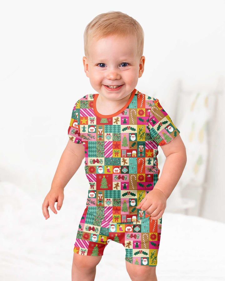 Maximalist Christmas Collage Bamboo Two Piece Short Sleeve Shorts Pajama Set