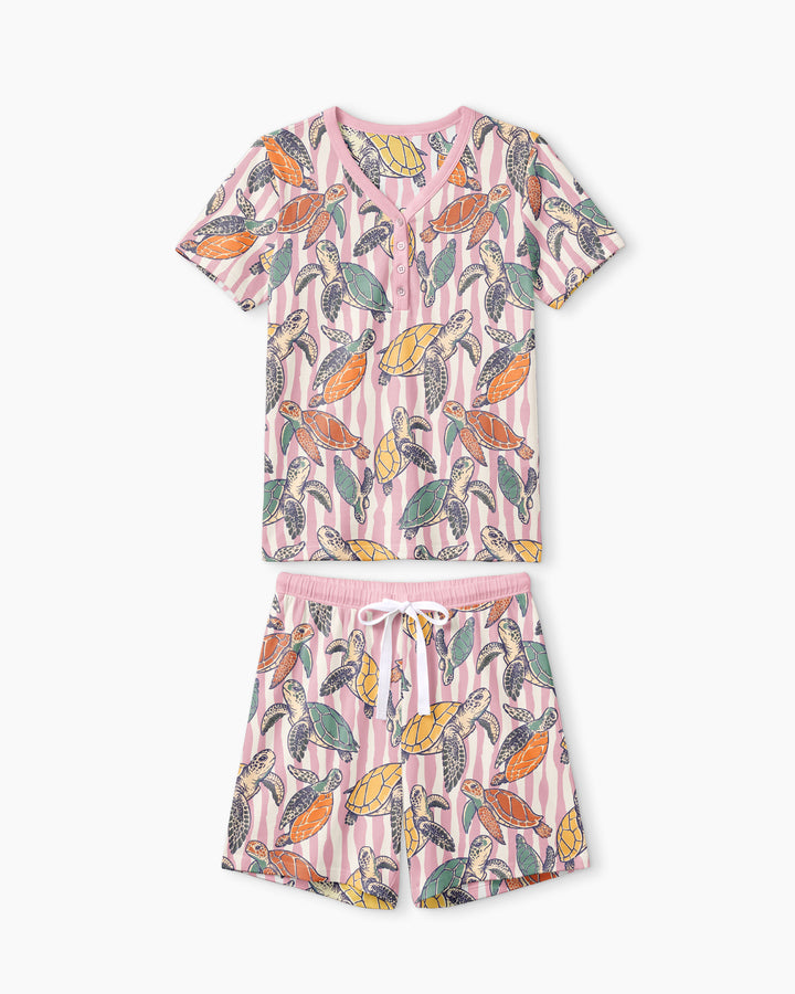 Turtle Bay Family Matching Bamboo Women Short Sleeve Short Pajama Set