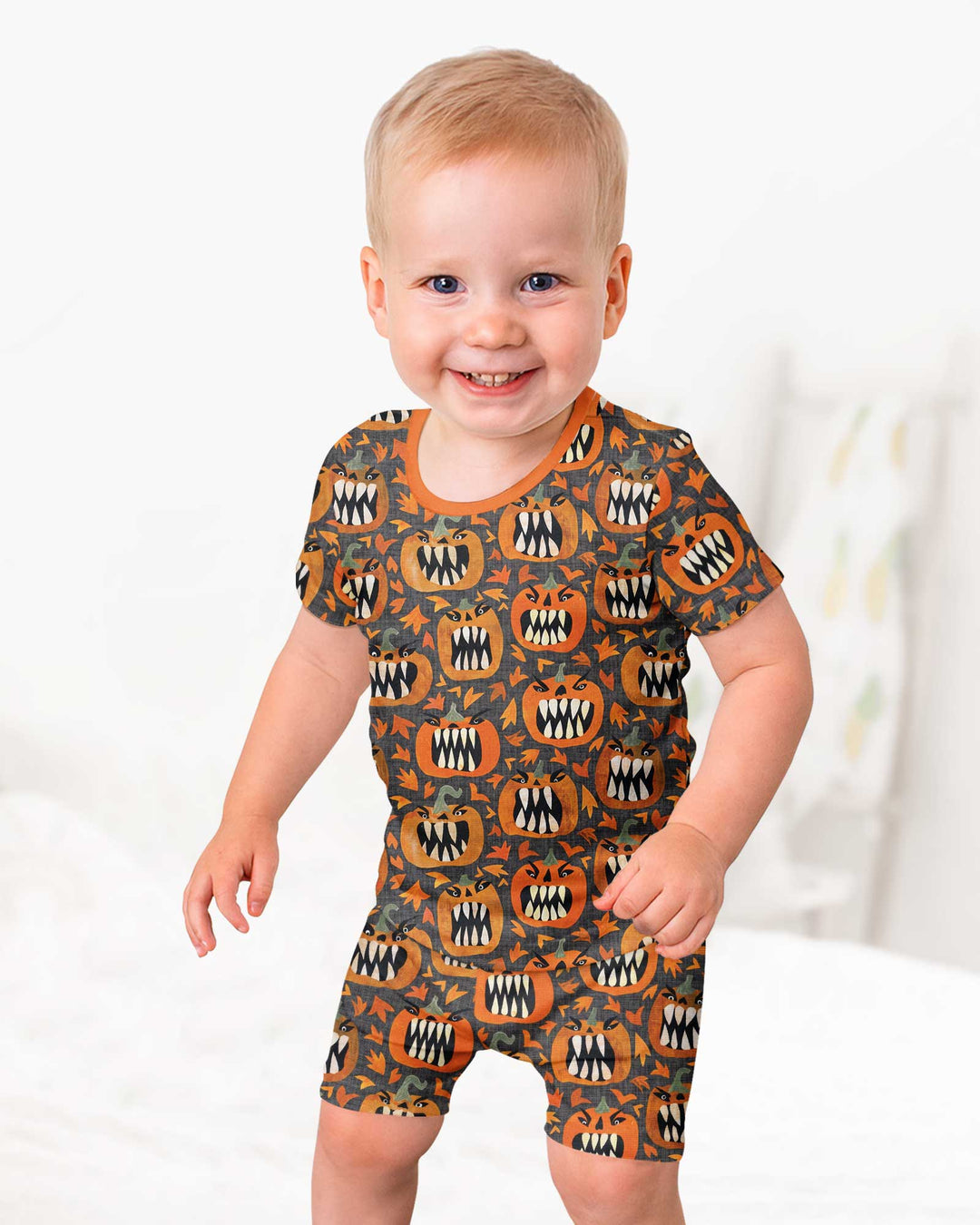 Pumpkin Monsters Bamboo Two Piece Short Sleeve Shorts Pajama Set