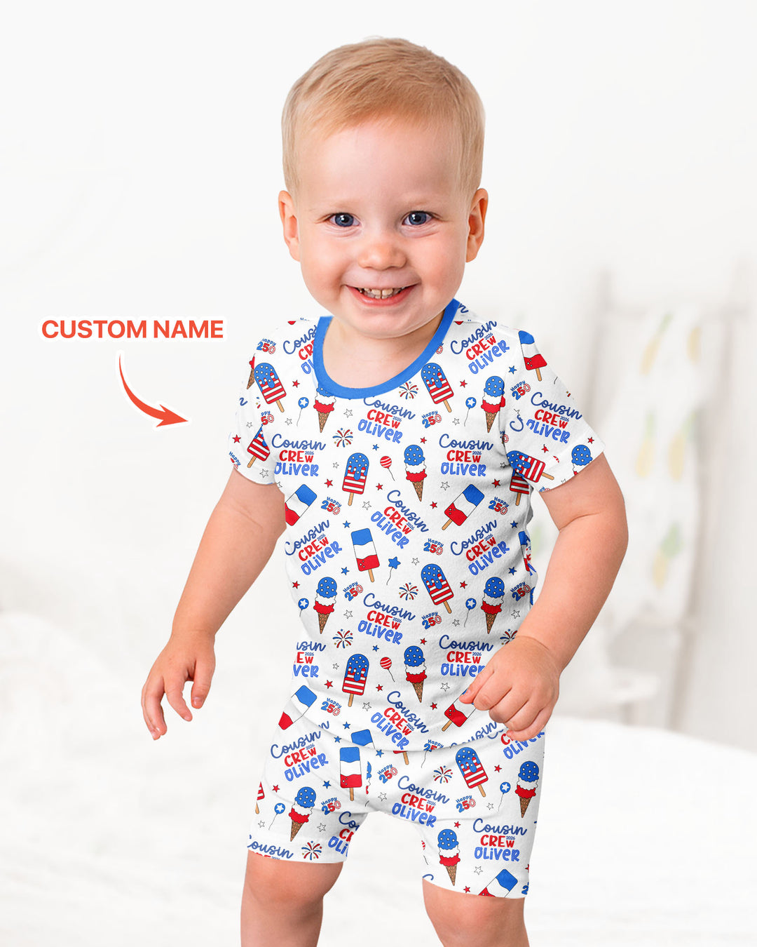 Custom Name 4th of July Cousin Crew Bamboo Two Piece Short Sleeve Shorts Pajama Set