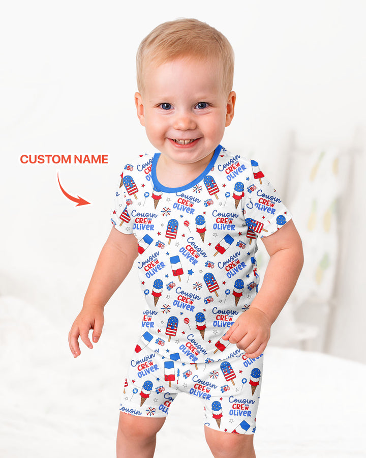 Custom Name 4th of July Cousin Crew Bamboo Two Piece Short Sleeve Shorts Pajama Set