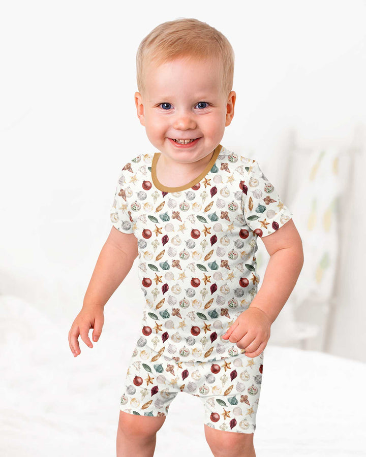 Watercolor Christmas Ornaments Bamboo Two Piece Short Sleeve Shorts Pajama Set