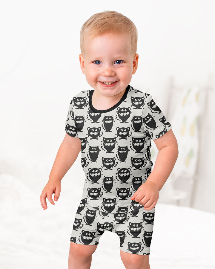 Halloween Monster Cats Bamboo Two Piece Short Sleeve Shorts Pajama Set