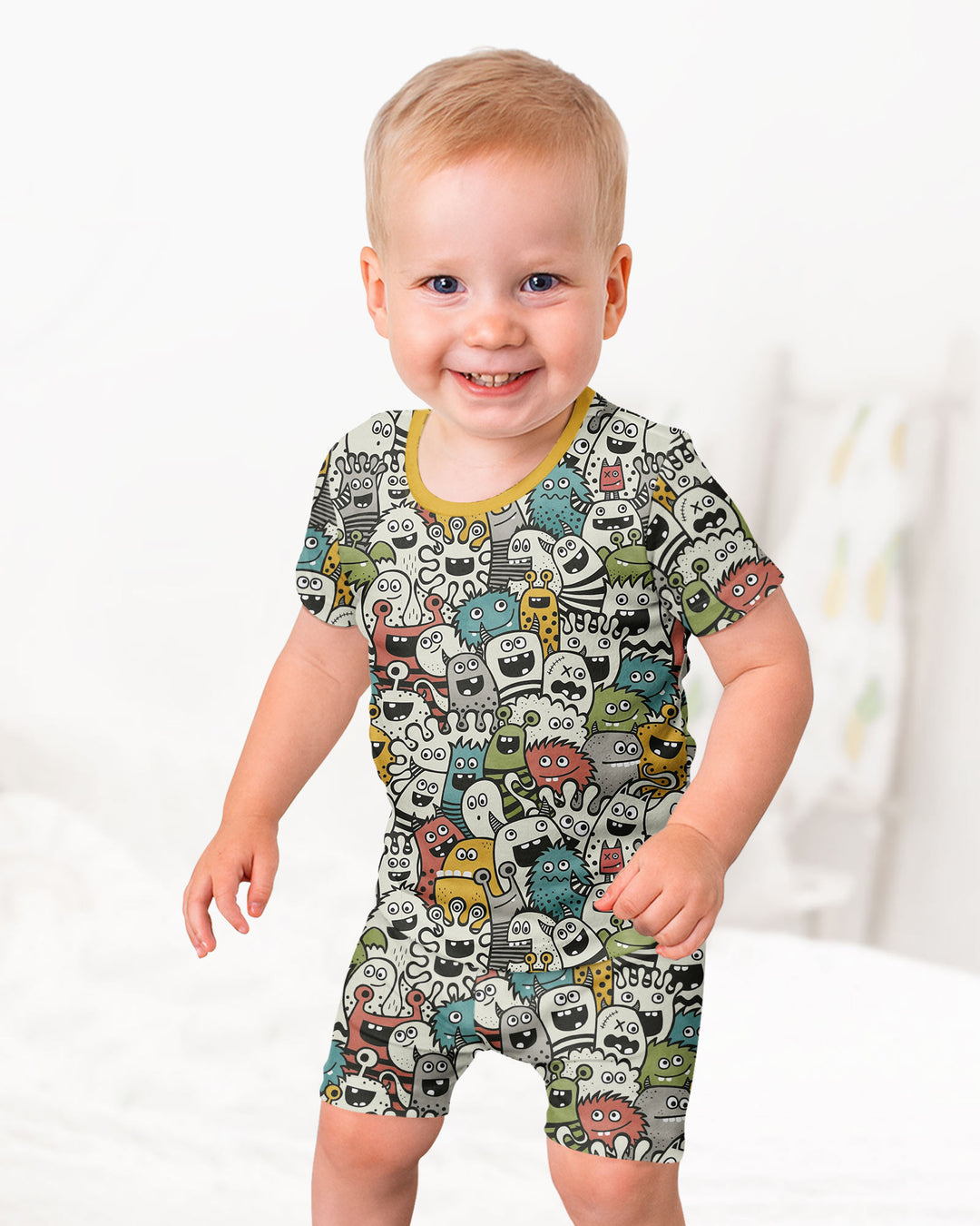 Monsters And Friends Bamboo Two Piece Short Sleeve Shorts Pajama Set