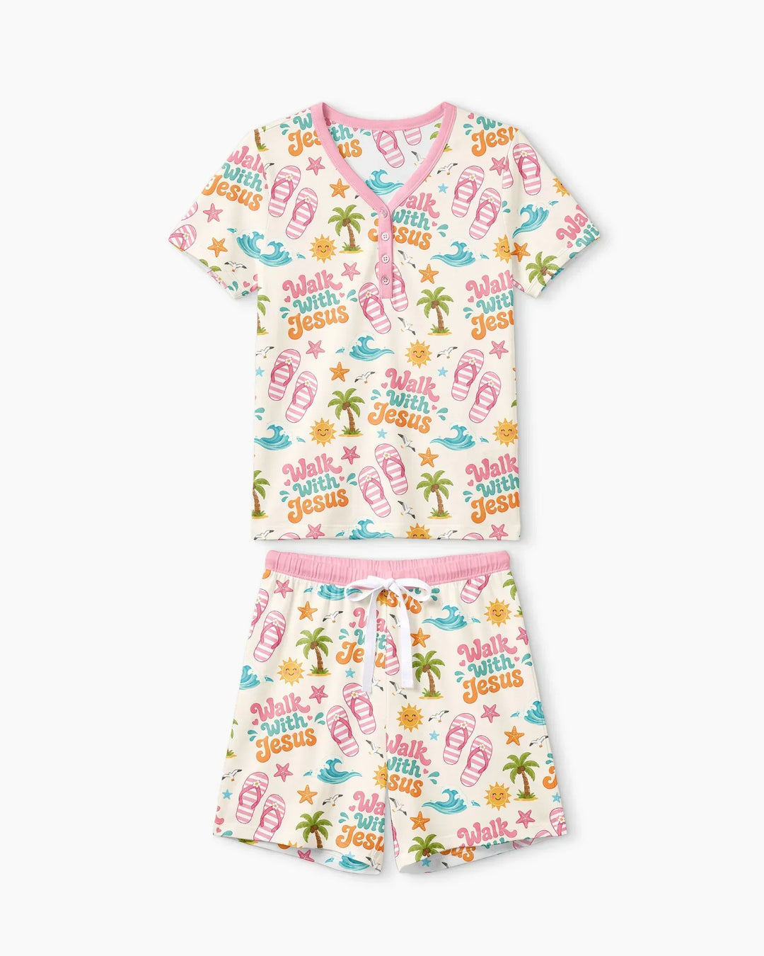 Groovy Summer Walk With Jesus Bamboo Women Short Sleeve Short Pajama Set