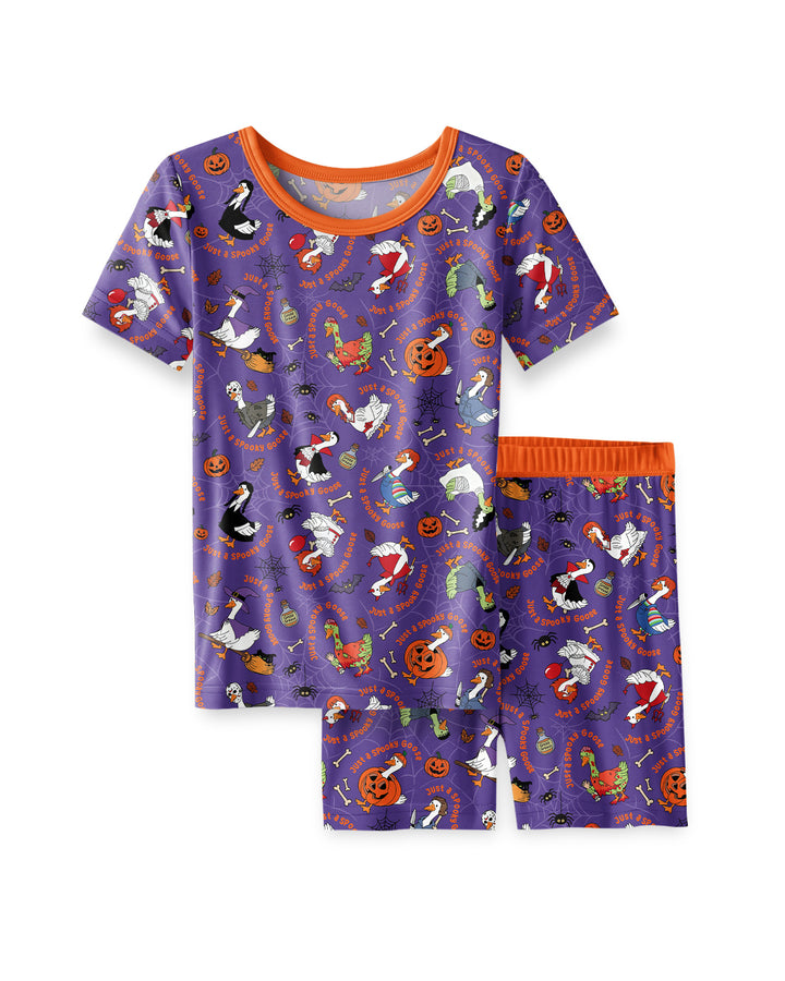 Just A Spooky Goose Family Matching Bamboo Two Piece Short Sleeve Shorts Pajama Set