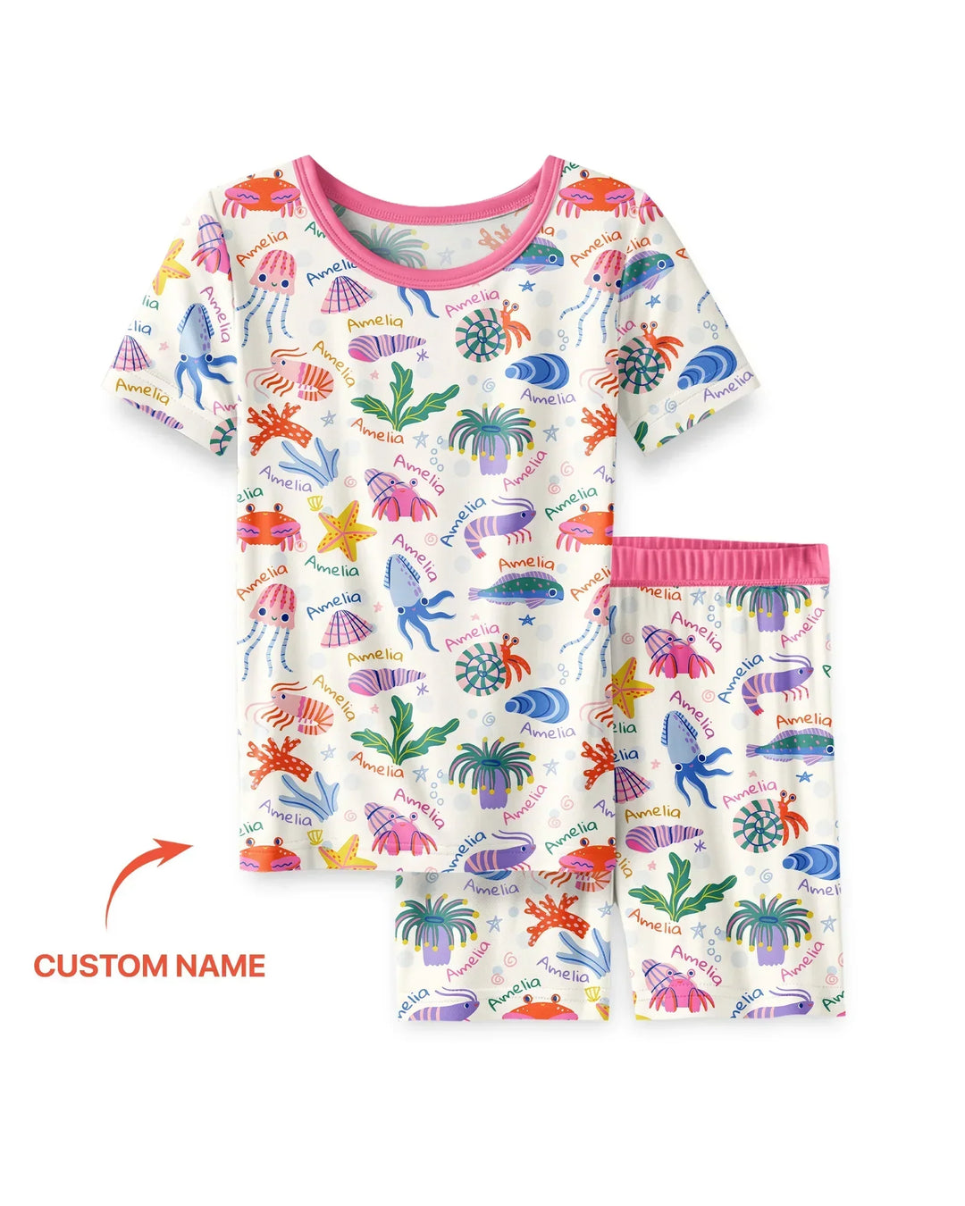 Tide Pool Pals Custom Name Bamboo Two Piece Short Sleeve Shorts Pajama Set