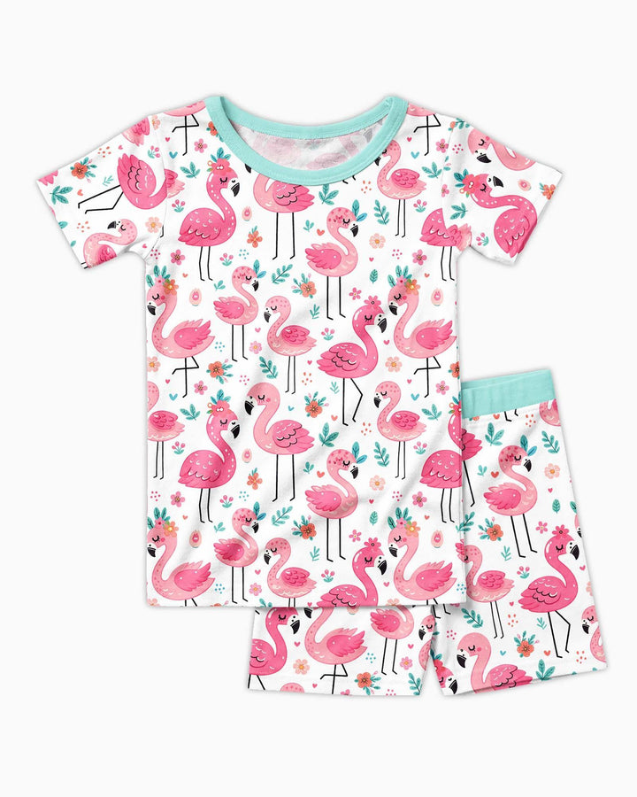Hello Flamingo Bamboo Two Piece Short Sleeve Shorts Pajama Set