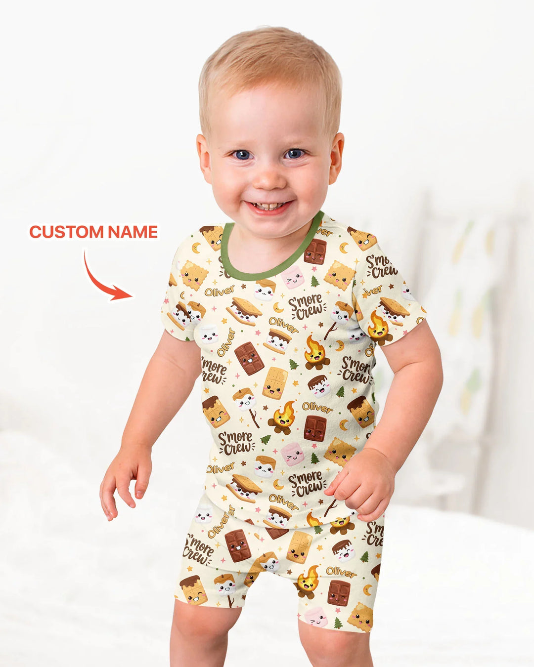 Custom Name Kawaii S'more Crew Family Matching Bamboo Two Piece Short Sleeve Shorts Pajama Set