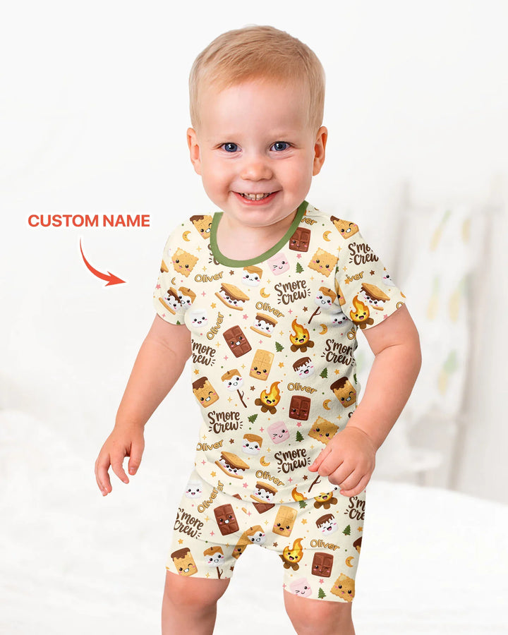 Custom Name Kawaii S'more Crew Family Matching Bamboo Two Piece Short Sleeve Shorts Pajama Set