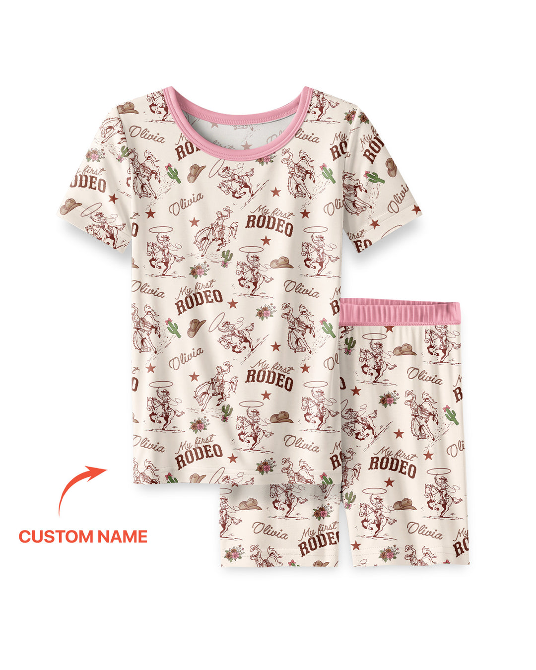 Custom Name First Rodeo Family Matching Bamboo Two Piece Short Sleeve Shorts Pajama Set
