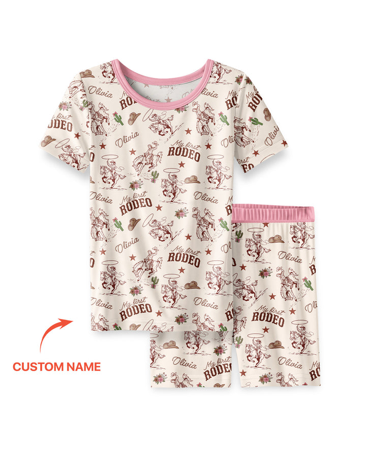 Custom Name First Rodeo Family Matching Bamboo Two Piece Short Sleeve Shorts Pajama Set
