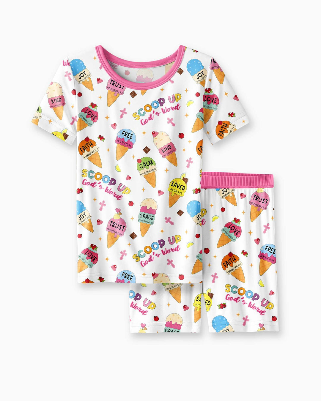 Ice Cream Summer Christian Bamboo Two Piece Short Sleeve Shorts Pajama Set
