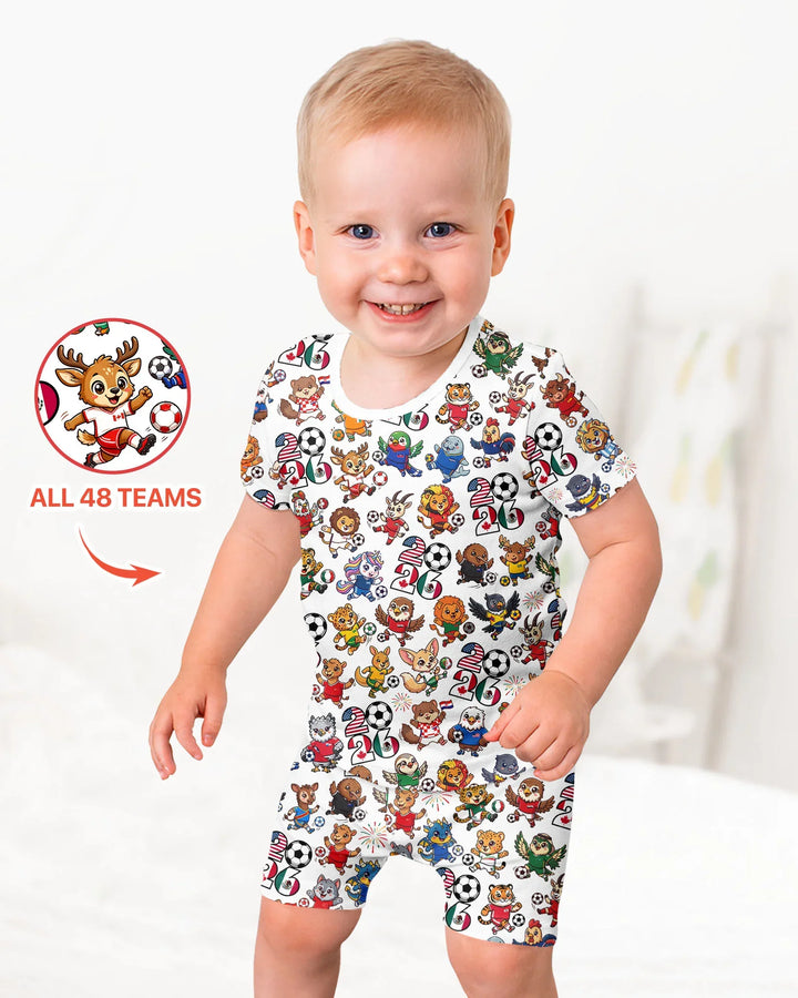 Kawaii Animals Soccer Tour 2026 Family Matching Bamboo Two Piece Short Sleeve Shorts Pajama Set