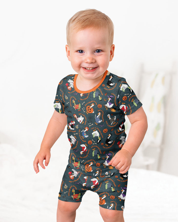 Just A Spooky Goose Family Matching Bamboo Two Piece Short Sleeve Shorts Pajama Set