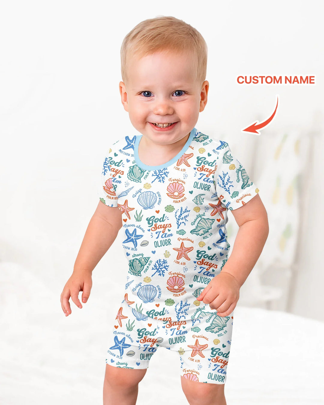 Coastal God Says I Am Custom Name Bamboo Two Piece Short Sleeve Shorts Pajama Set
