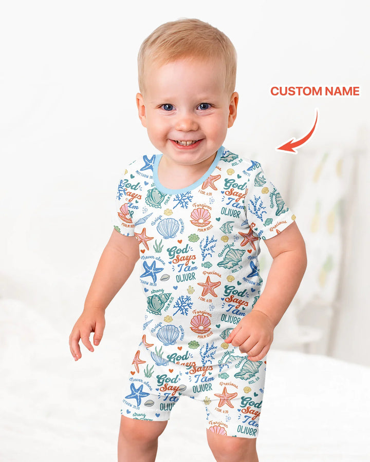 Coastal God Says I Am Custom Name Bamboo Two Piece Short Sleeve Shorts Pajama Set
