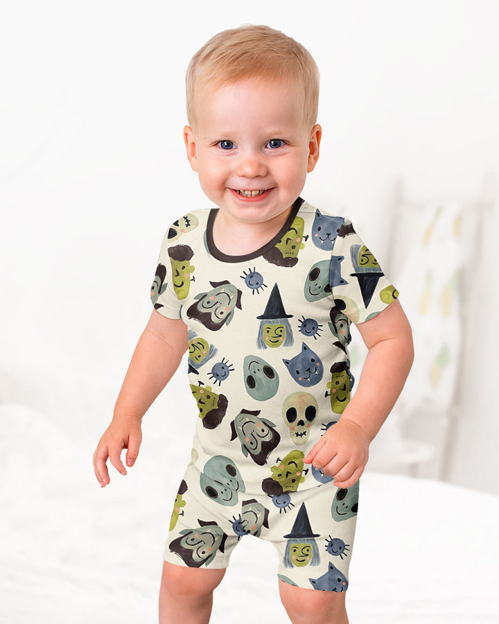 Halloween Face Bamboo Two Piece Short Sleeve Shorts Pyjamas Set