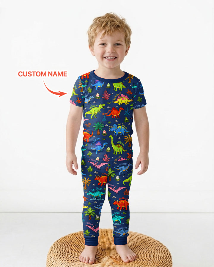 Dino Field Guide Custom Name Bamboo Two Piece Short Sleeve Pajama Set