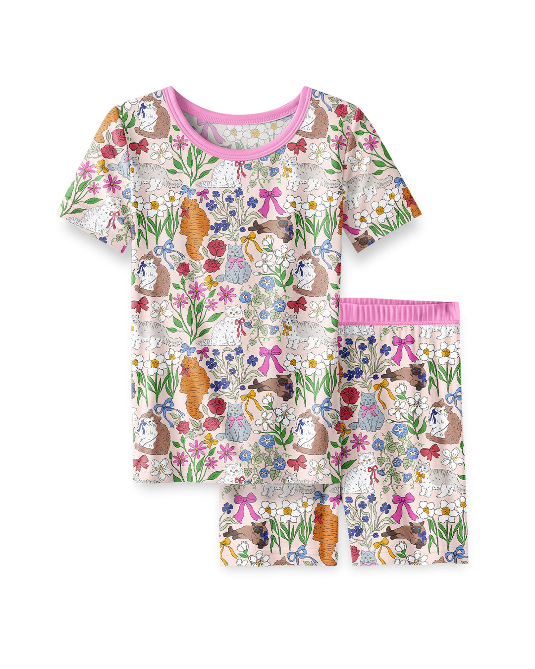 The Garden Cattery Mommy & Me Matching Bamboo Two Piece Short Sleeve Shorts Pajama Set