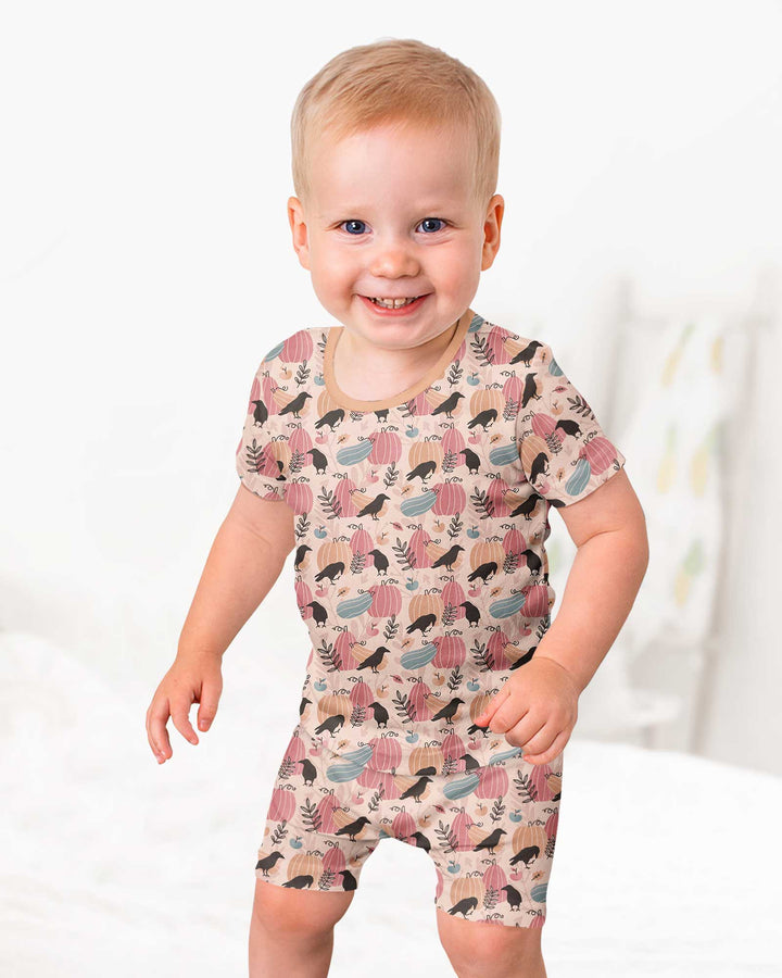 Pastel Pumpkin Patch Bamboo Two Piece Short Sleeve Shorts Pajama Set