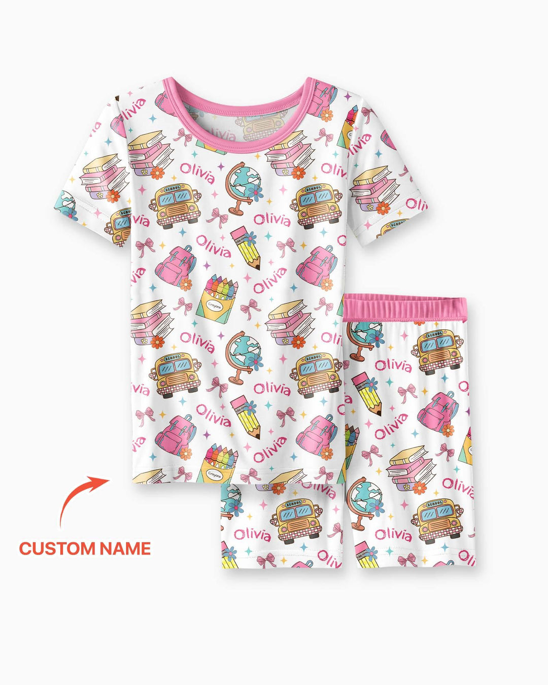 Custom Name Back To School Bamboo Two Piece Short Sleeve Shorts Pajama Set