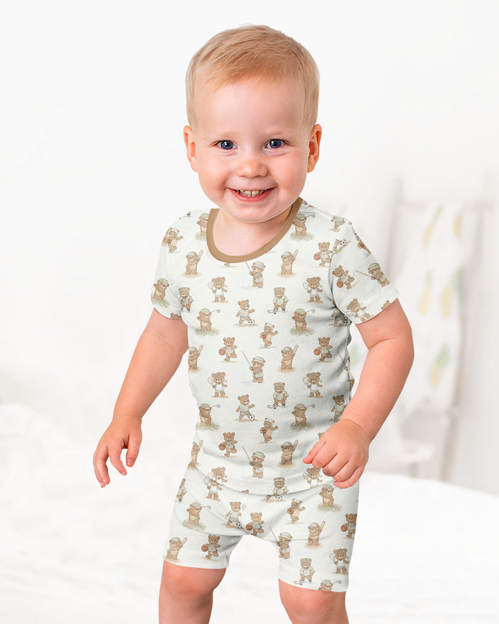 Little Sports Bears Bamboo Two Piece Short Sleeve Shorts Pajama Set