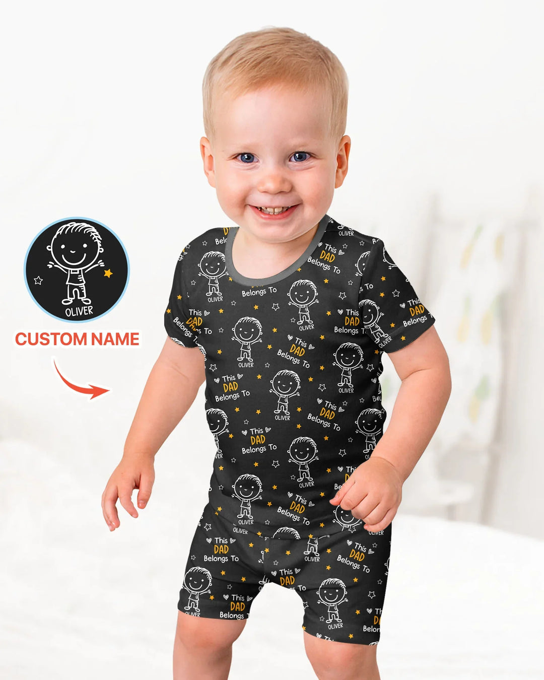 Custom Name This Dad Belongs To Doodle Bamboo Two Piece Short Sleeve Shorts Pajama Set