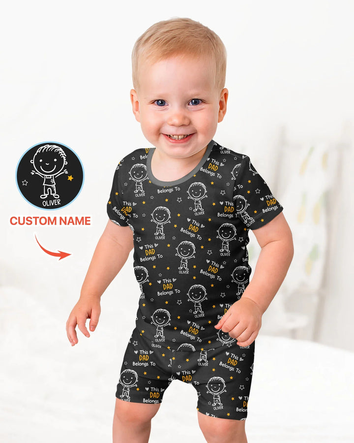 Custom Name This Dad Belongs To Doodle Bamboo Two Piece Short Sleeve Shorts Pajama Set