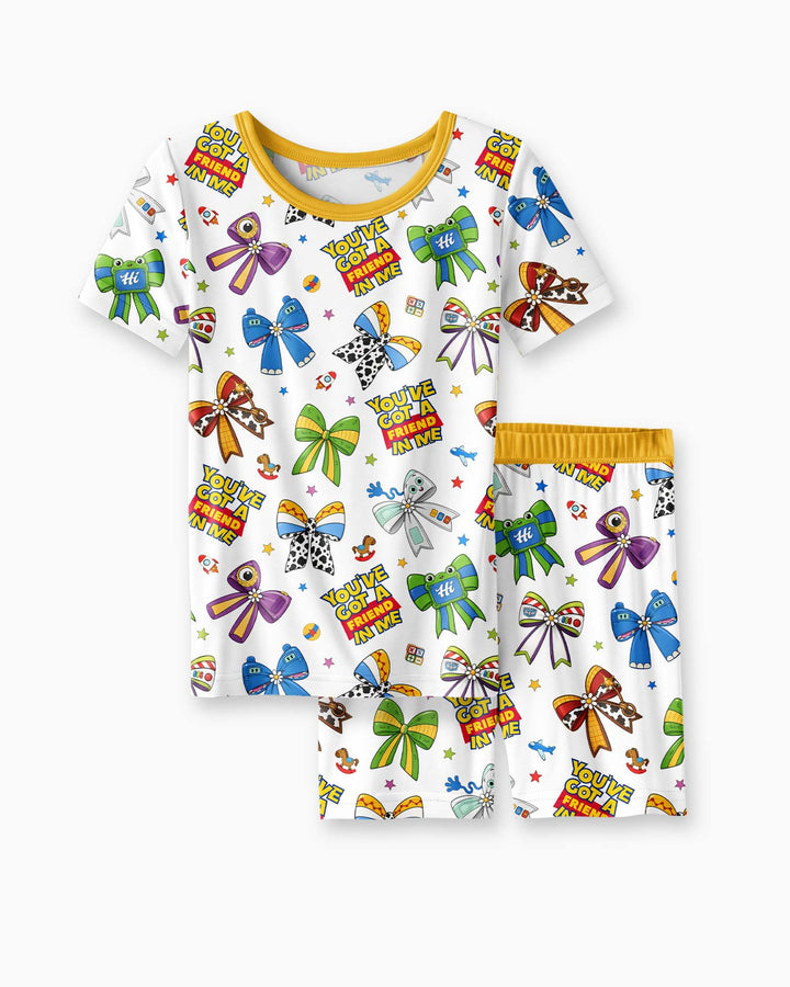 Magical Mirror Bow Bamboo Two Piece Short Sleeve Shorts Pajama Set