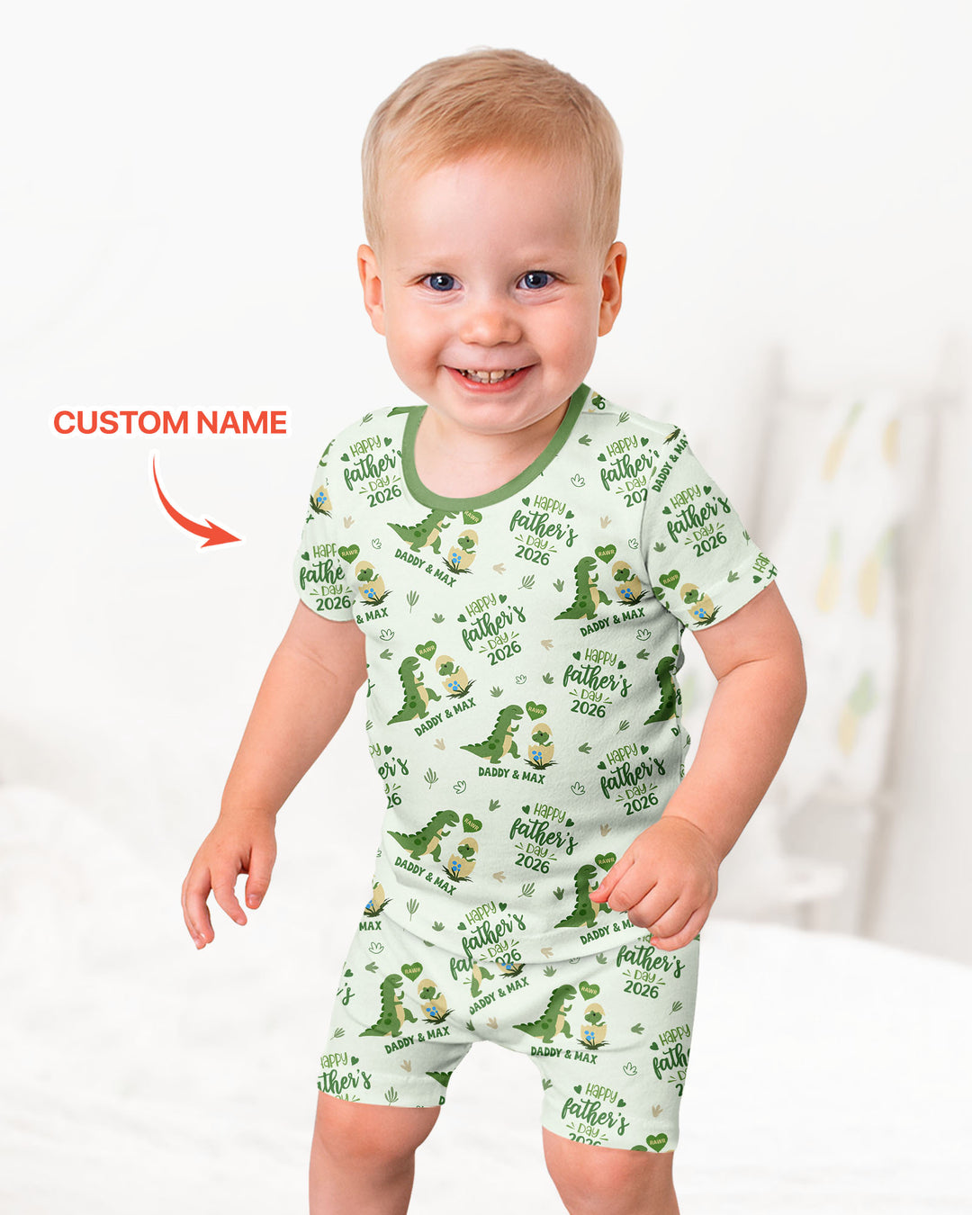 Custom Name Fathers Day 2026 Bamboo Two Piece Short Sleeve Shorts Pajama Set