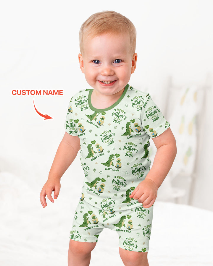 Custom Name Fathers Day 2026 Bamboo Two Piece Short Sleeve Shorts Pajama Set