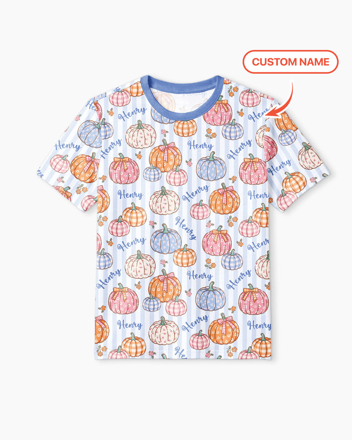 Custom Name Pumpkin Patch Bamboo Men Short Sleeve Short Pajama Set