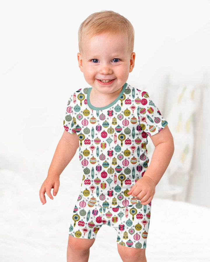 Tiny Christmas Ornaments   Bamboo Two Piece Short Sleeve Shorts Pajama Set
