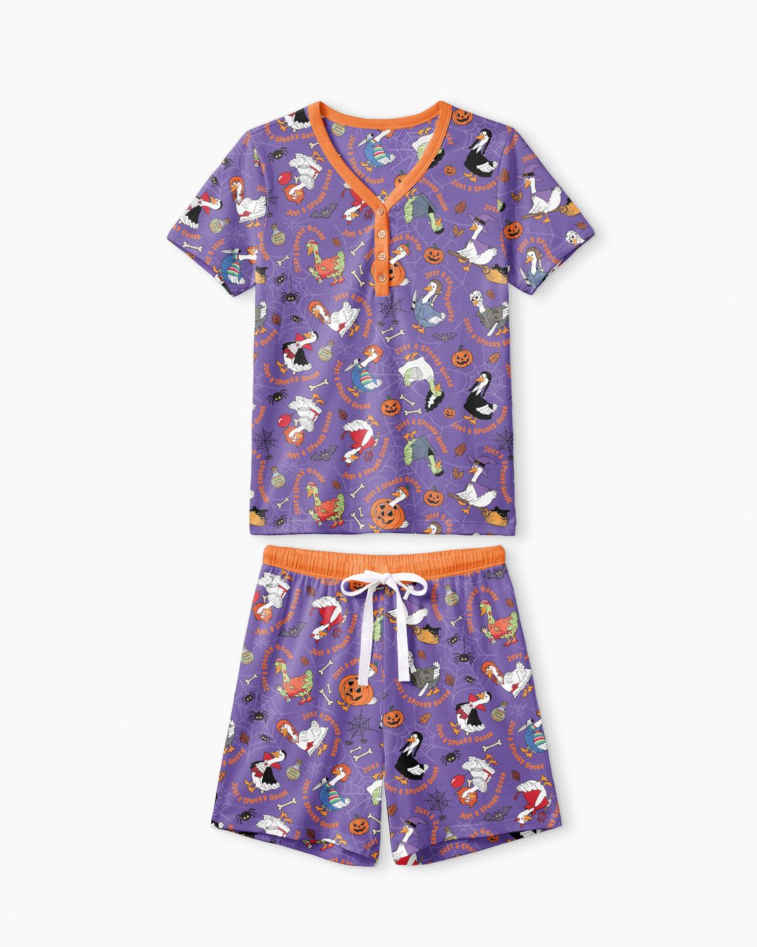 Just A Spooky Goose Family Matching Bamboo Women Short Sleeve Short Pajama Set