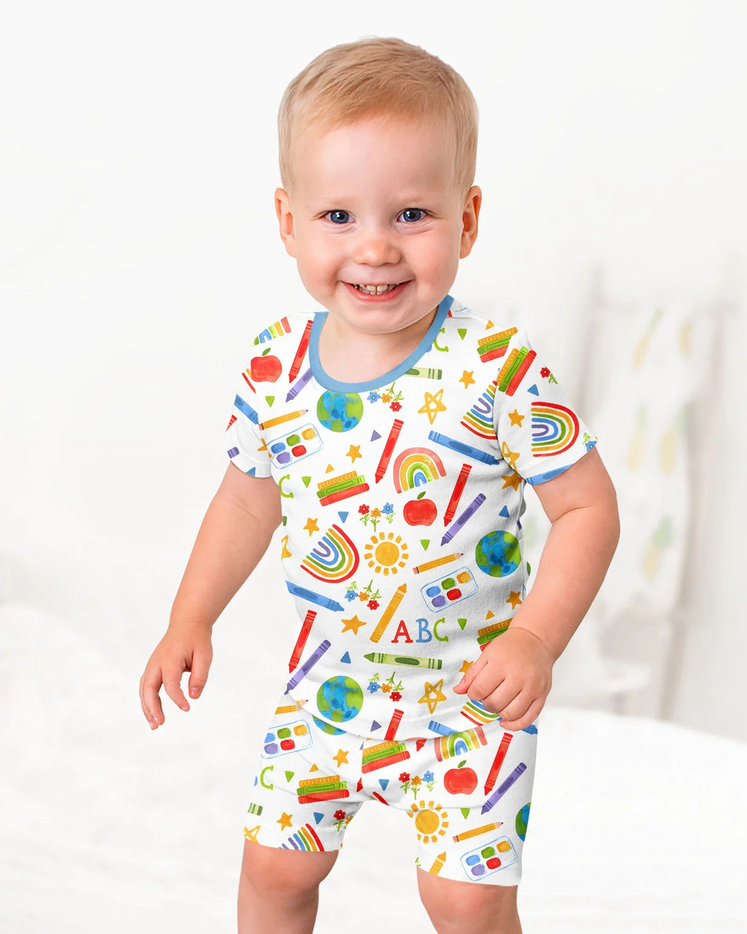 School Scribbles Bamboo Two Piece Short Sleeve Shorts Pajama Set