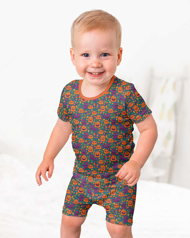 Cats and Pumpkins Bamboo Two Piece Short Sleeve Shorts Pajama Set