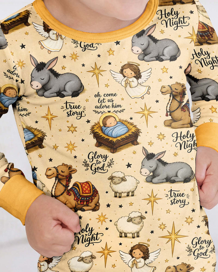 Nativity Christmas Holy Night Bamboo Two Piece Long Sleeve Pajama Set