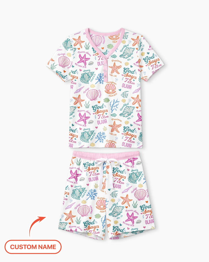 Coastal God Says I Am Custom Name Bamboo Women Short Sleeve Short Pajama Set