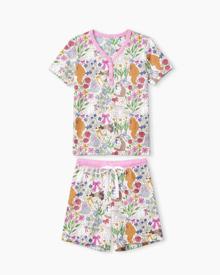 The Garden Cattery Mommy & Me Matching Bamboo Women Short Sleeve Short Pajama Set