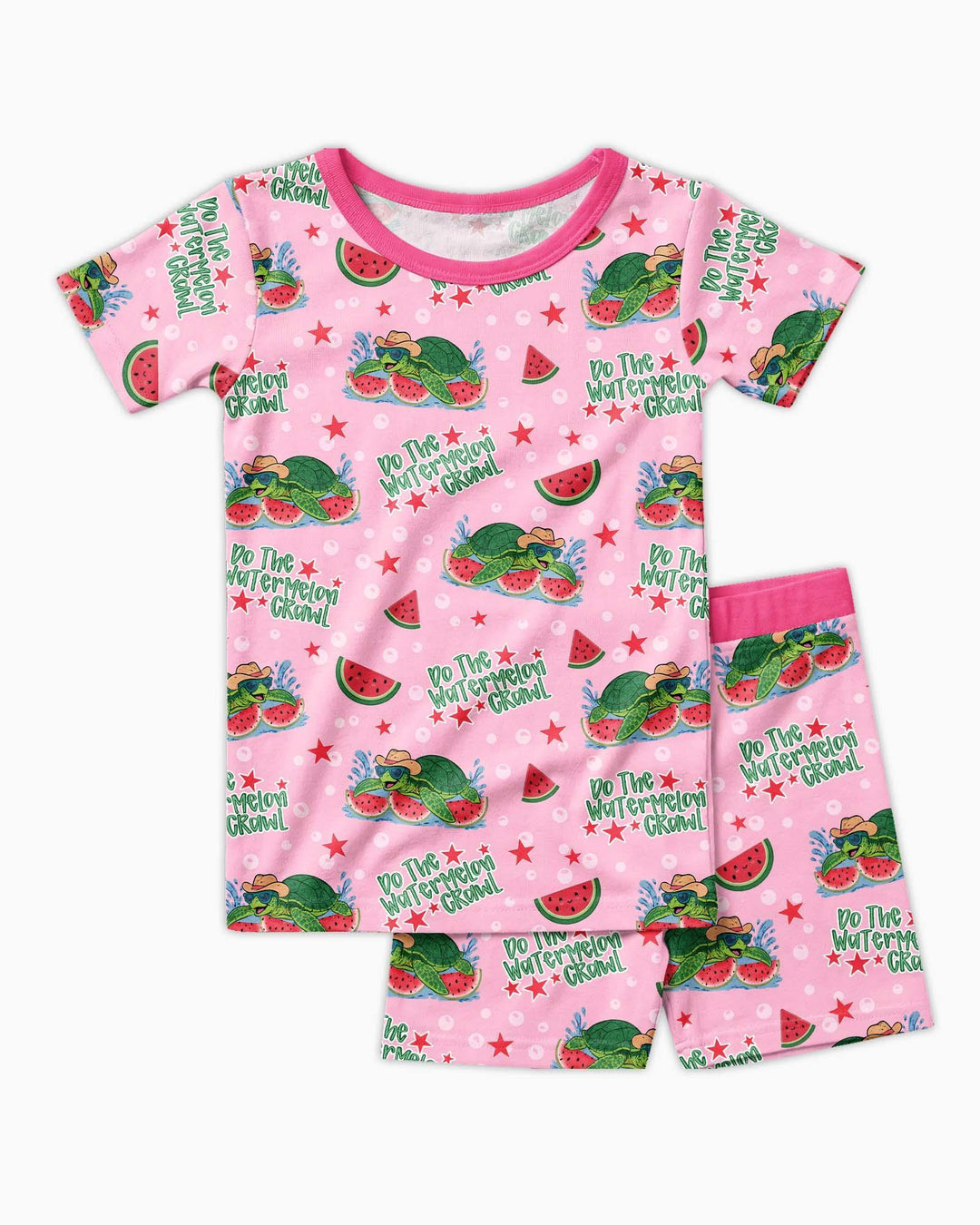 Watermelon Turtle Family Matching Bamboo Two Piece Short Sleeve Shorts Pajama Set